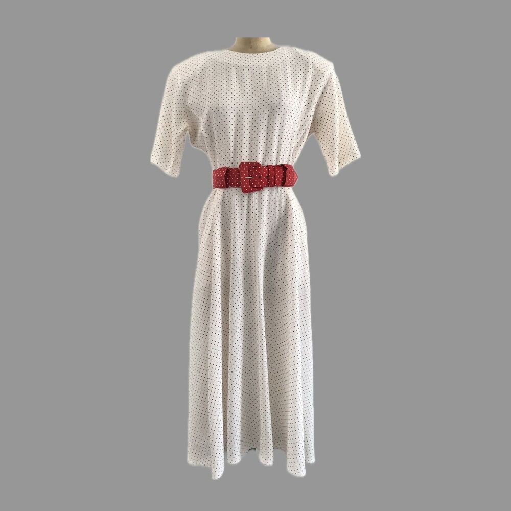 Vintage Dawn Joy Red White Polka Dow Short Sleeve Midi Dress Womens Size S/M - Picture 2 of 8